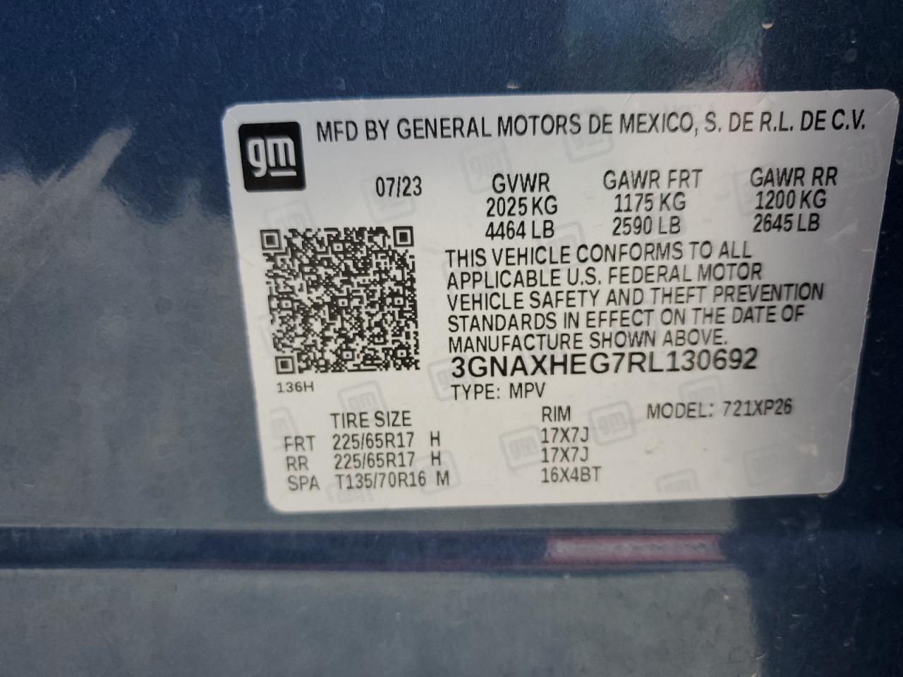 2024 CHEVROLET EQUINOX LS VIN:3GNAXHEG7RL130692