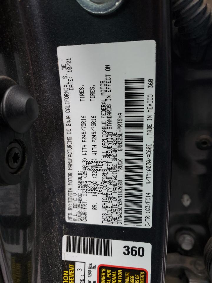 2022 TOYOTA TACOMA DOUBLE CAB VIN:3TMAZ5CN5NM162628