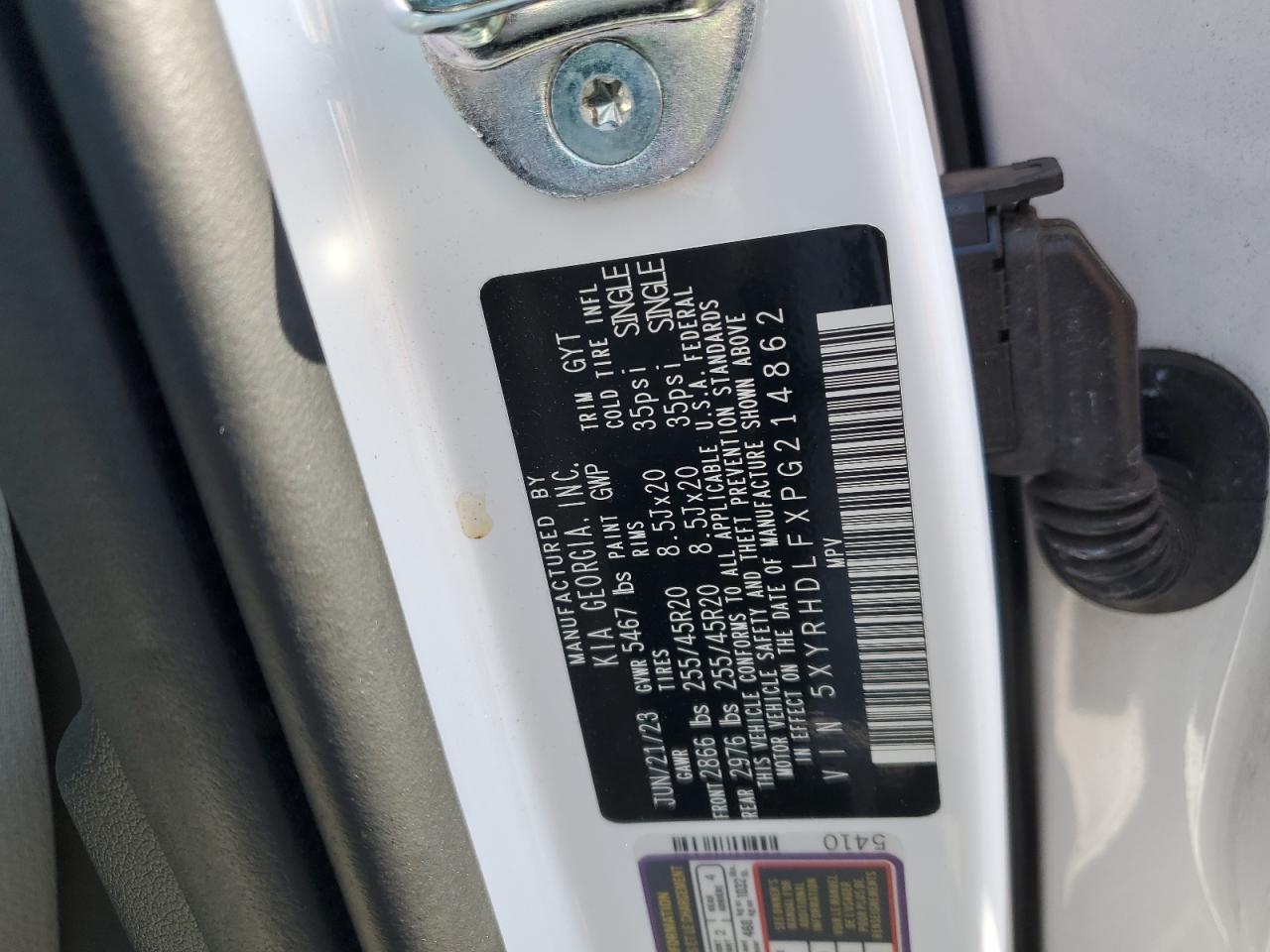 2023 KIA SORENTO EX VIN:5XYRHDLFXPG214862