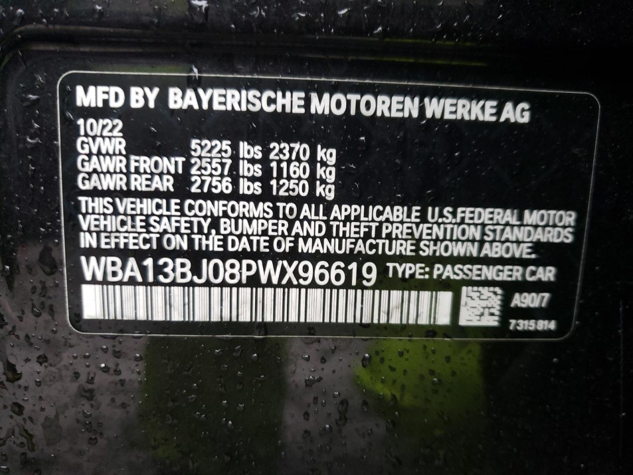 2023 BMW 530 XI VIN:WBA13BJ08PWX96619