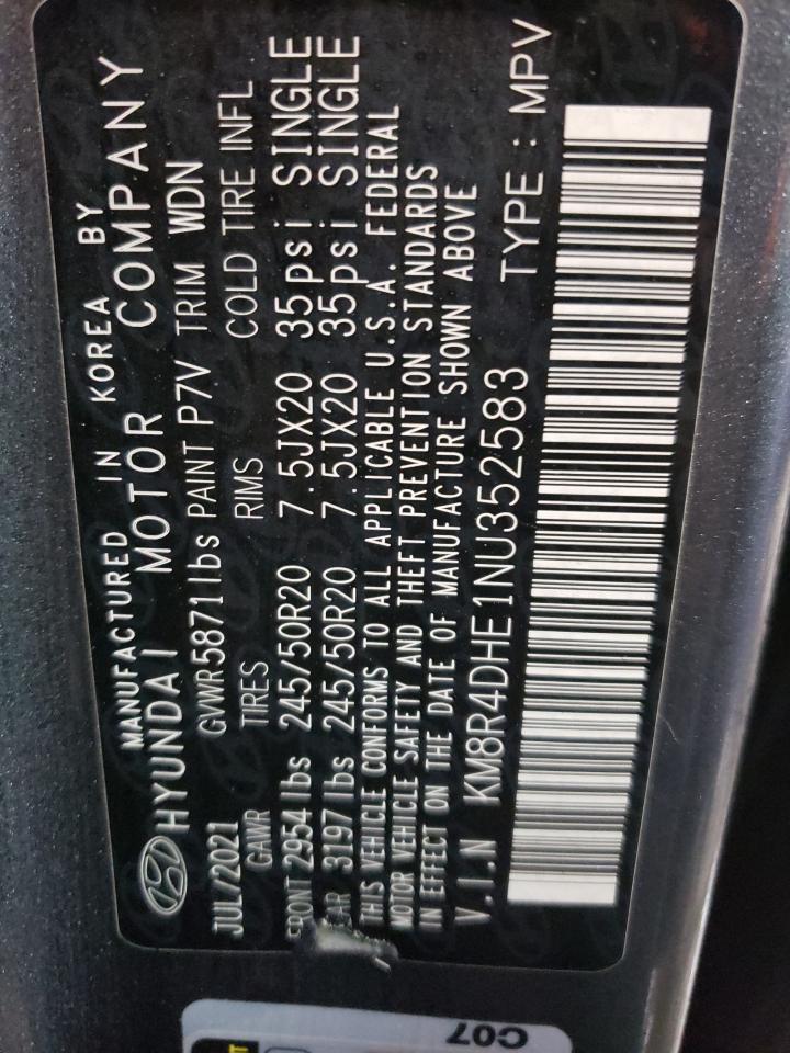 2022 HYUNDAI PALISADE SEL VIN:KM8R4DHE1NU352583