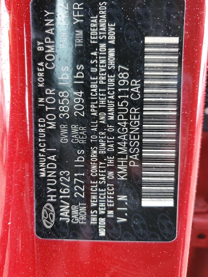 2023 HYUNDAI ELANTRA SEL VIN:KMHLM4AG4PU511987