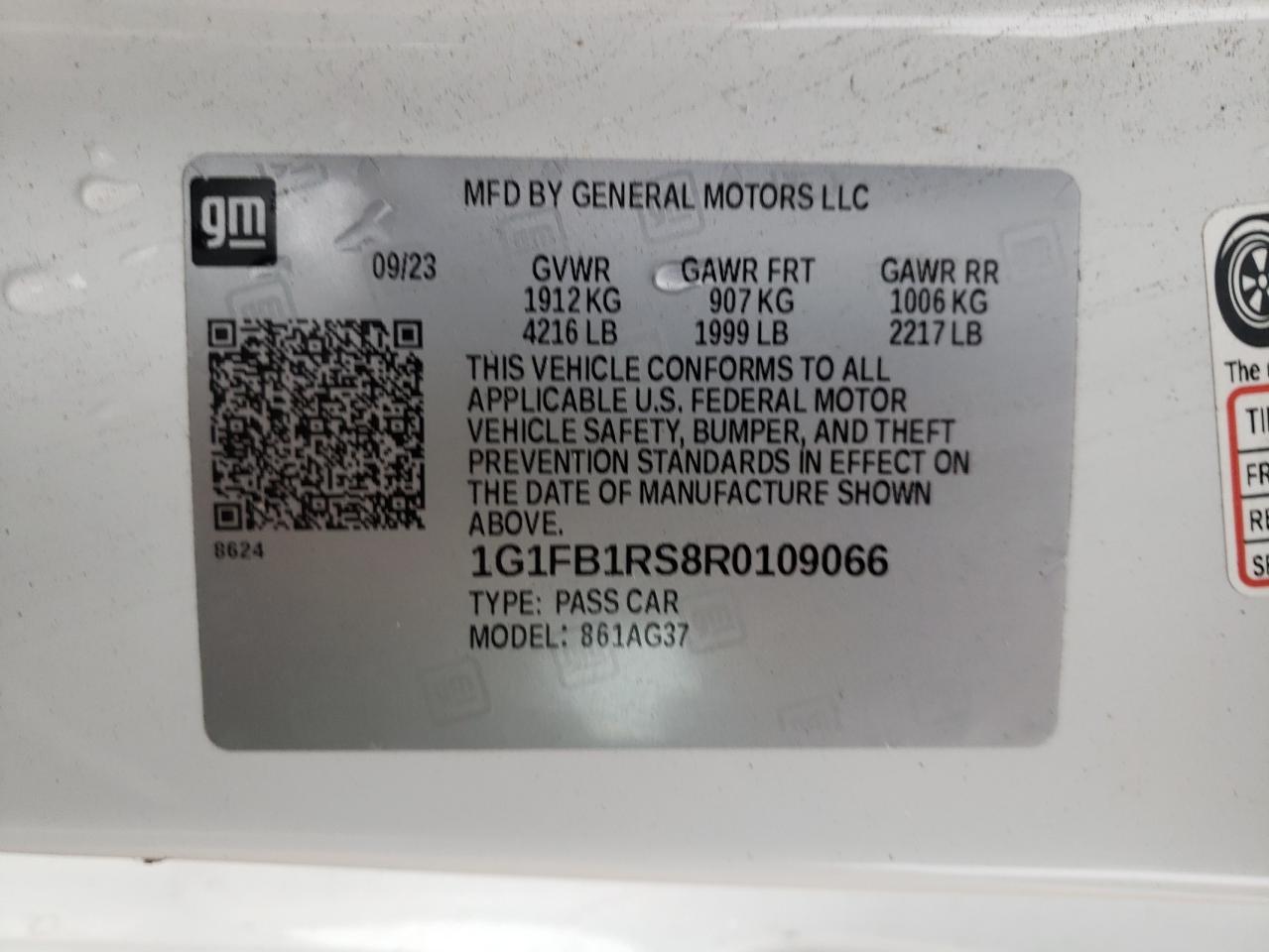 2024 CHEVROLET CAMARO LS VIN:1G1FB1RS8R0109066