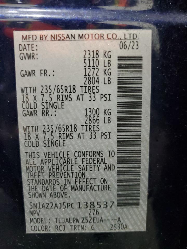 2023 NISSAN MURANO S VIN:5N1AZ2AJ5PC138537