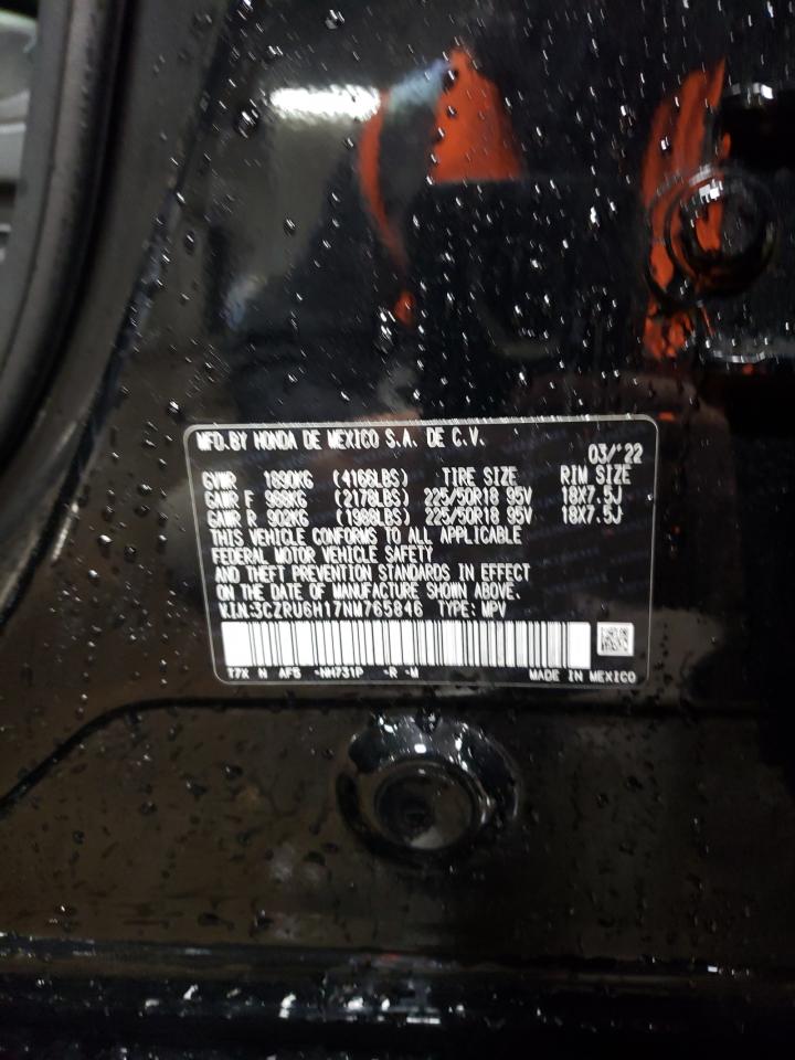 2022 HONDA HR-V SPORT VIN:3CZRU6H17NM765846