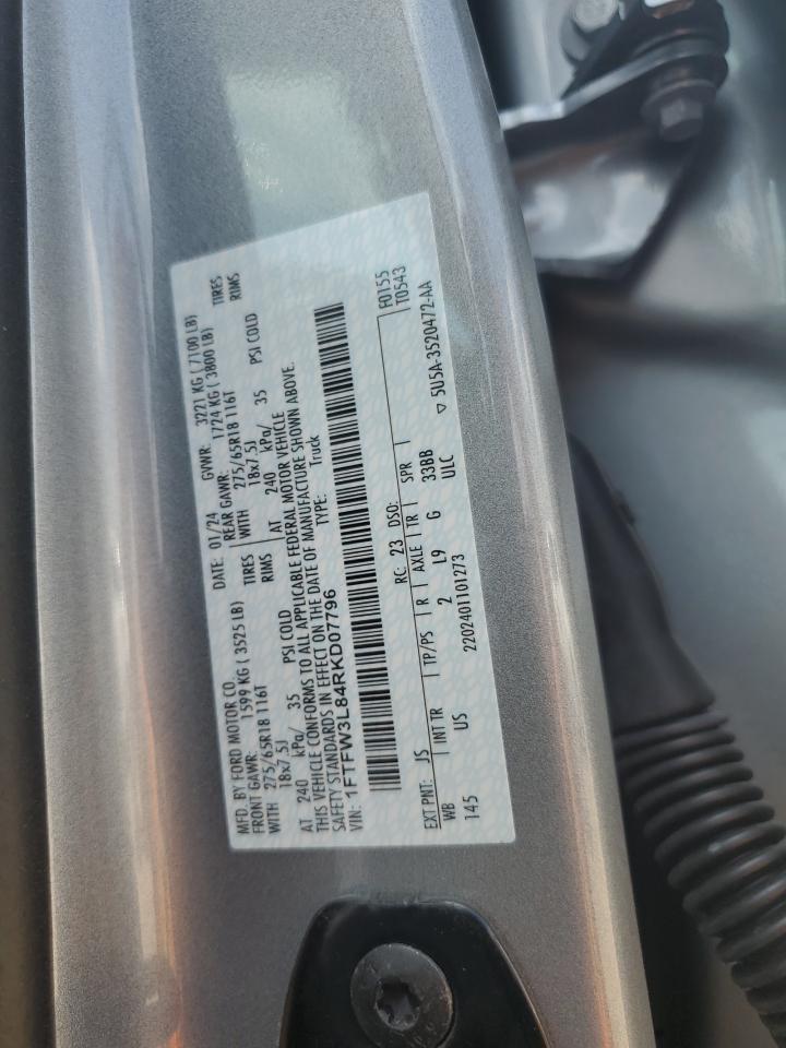 2024 FORD F150 XLT VIN:1FTFW3L84RKD07796
