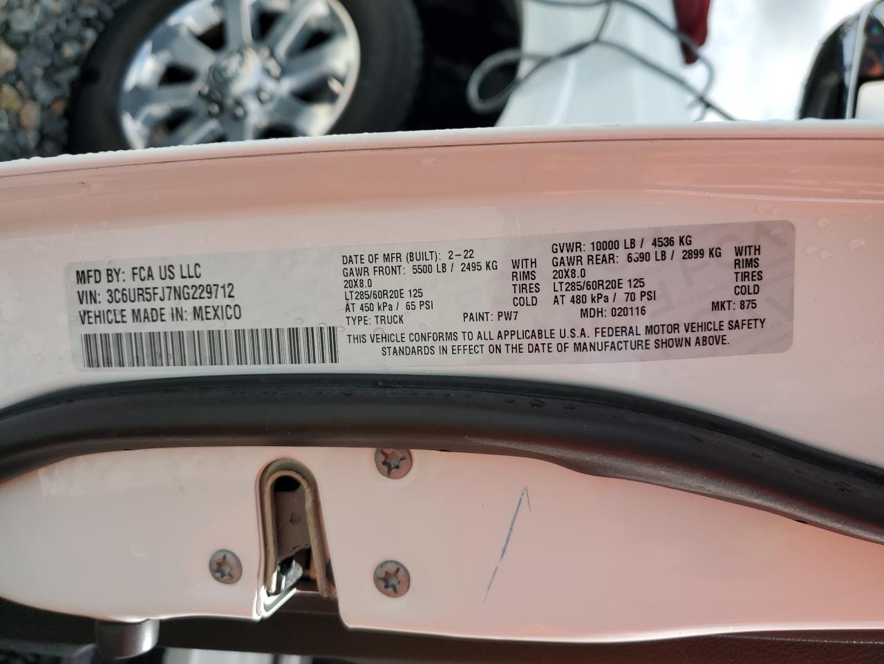 2022 RAM 2500 LARAMIE VIN:3C6UR5FJ7NG229712