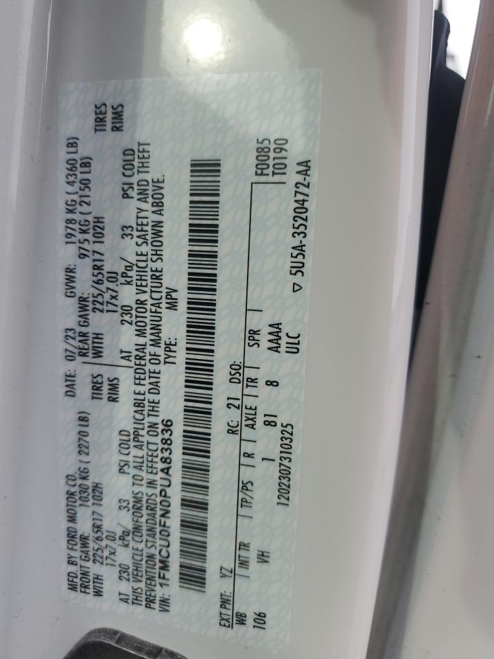 2023 FORD ESCAPE  VIN:1FMCU0FN0PUA83836