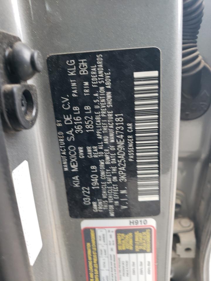 2022 KIA RIO S VIN:3KPA25AD9NE473181
