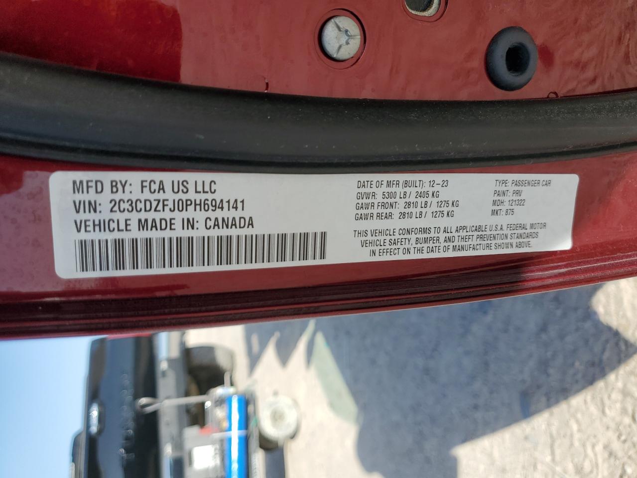 2023 DODGE CHALLENGER R/T SCAT PACK VIN:2C3CDZFJ0PH694141