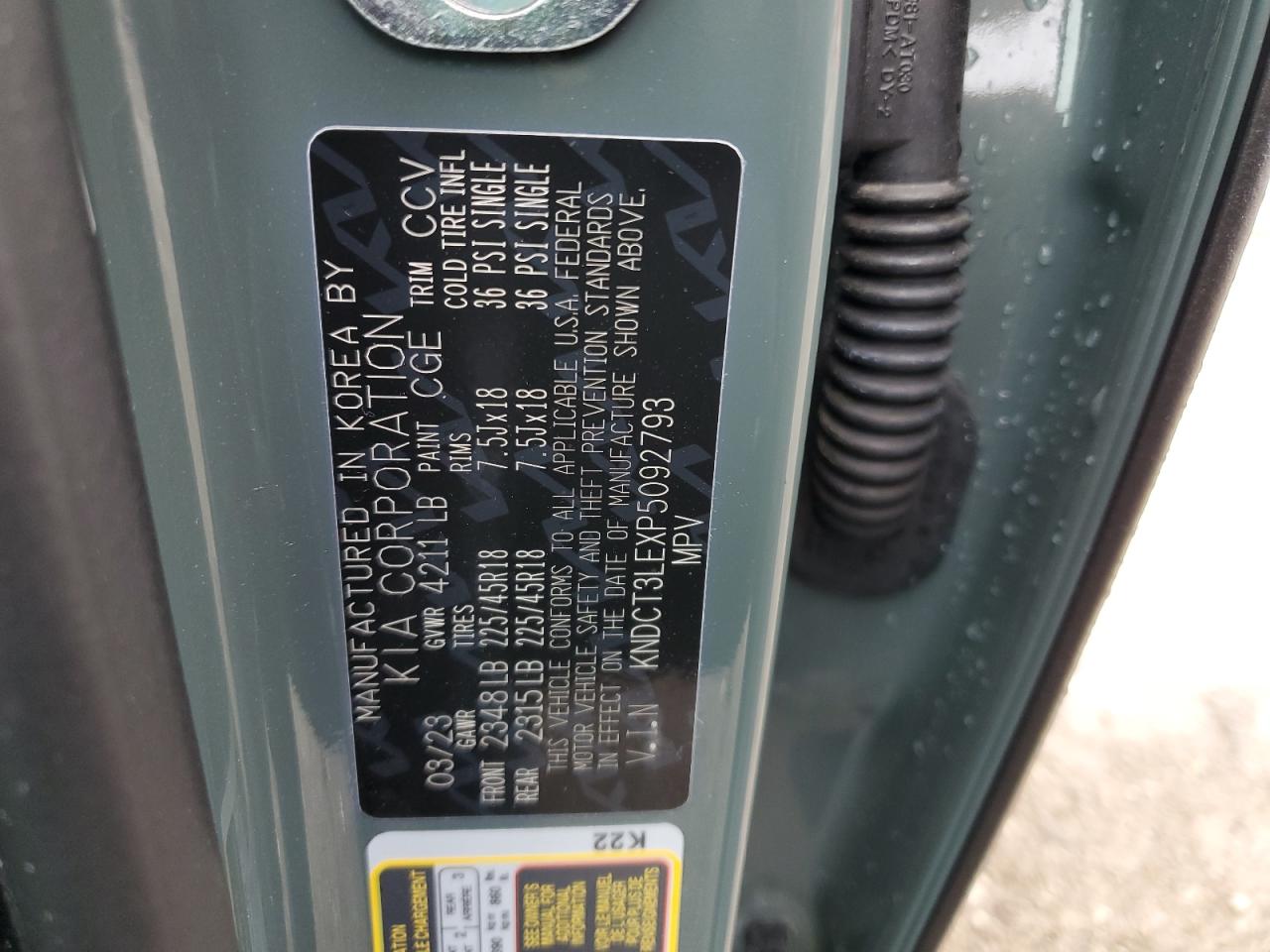 2023 KIA NIRO SX VIN:KNDCT3LEXP5092793