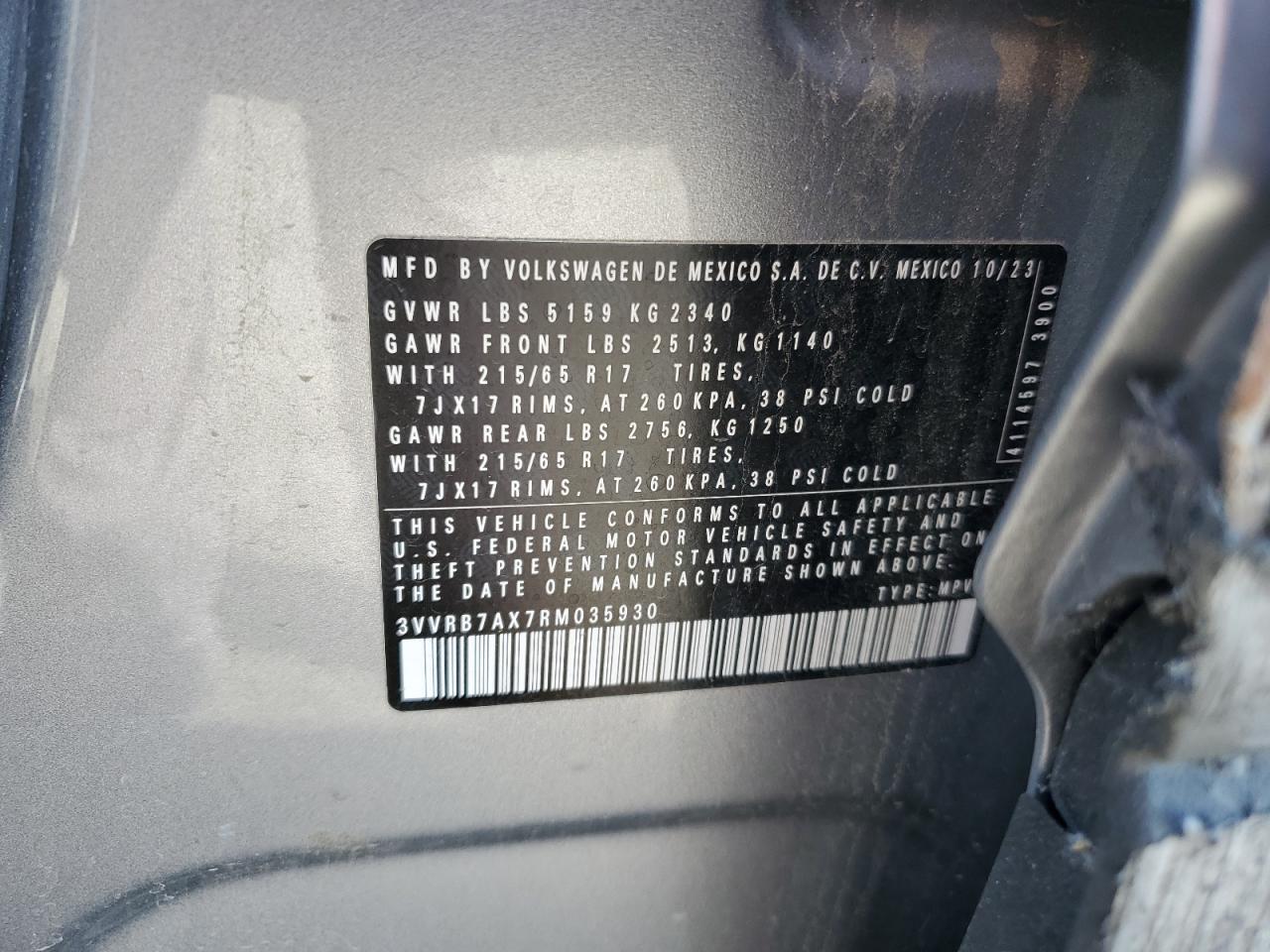 2024 VOLKSWAGEN TIGUAN S VIN:3VVRB7AX7RM035930