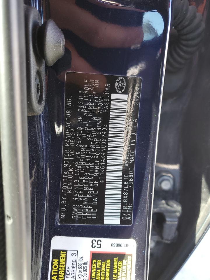 2022 TOYOTA CAMRY XSE VIN:4T1K61AK4NU062493