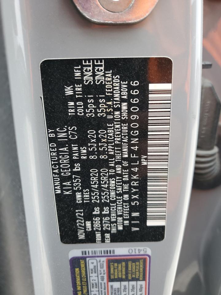2022 KIA SORENTO SX VIN:5XYRK4LF4NG090666