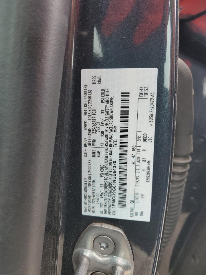 2022 FORD ESCAPE SE VIN:1FMCU9G61NUB64370