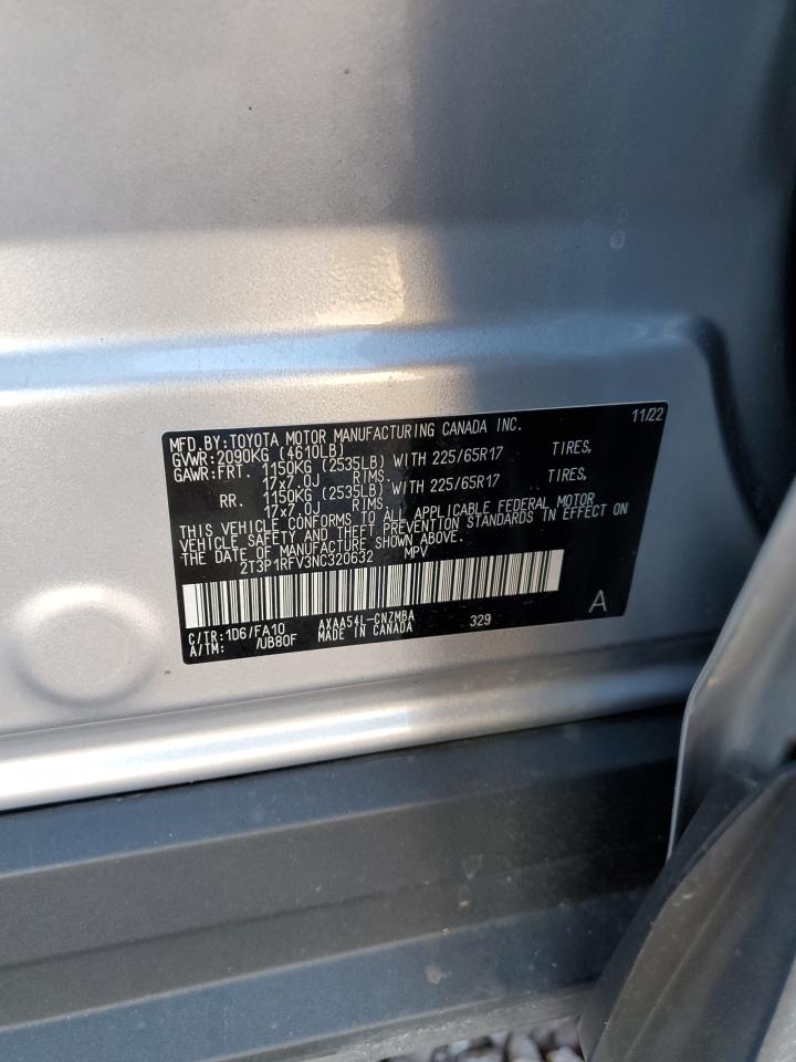 2022 TOYOTA RAV4 XLE VIN:2T3P1RFV3NC320632