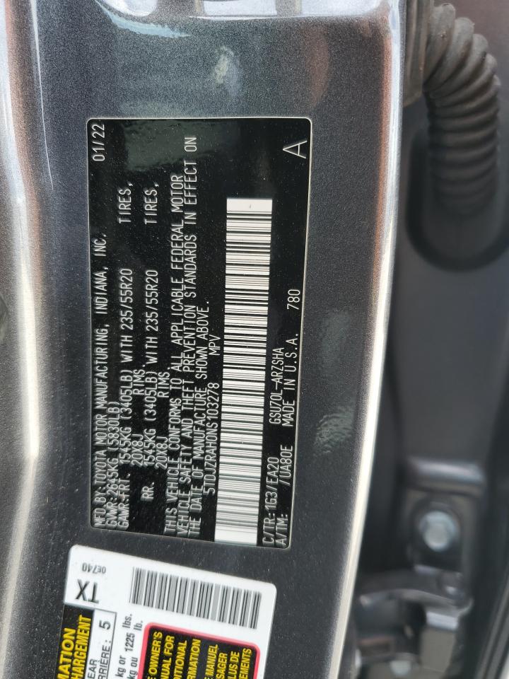 2022 TOYOTA HIGHLANDER XSE VIN:5TDJZRAH0NS103278