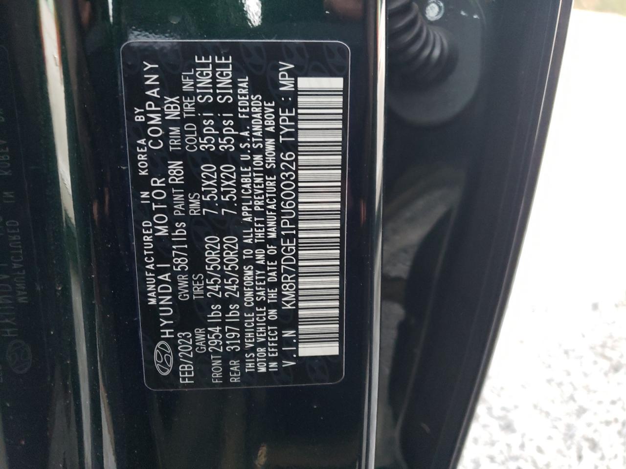 2023 HYUNDAI PALISADE CALLIGRAPHY VIN:KM8R7DGE1PU600326