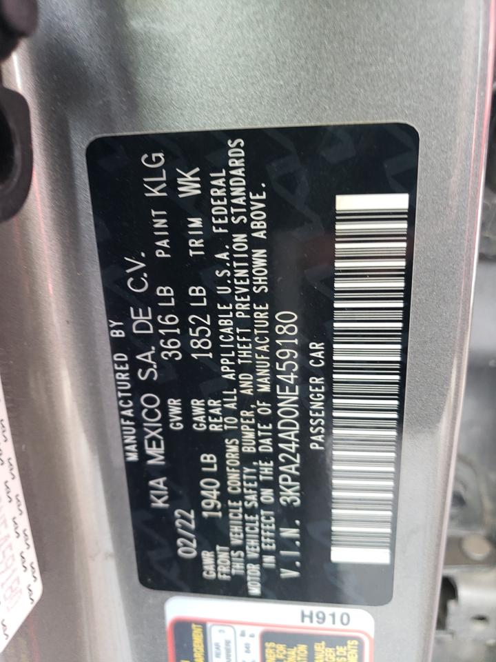 2022 KIA RIO LX VIN:3KPA24AD0NE459180