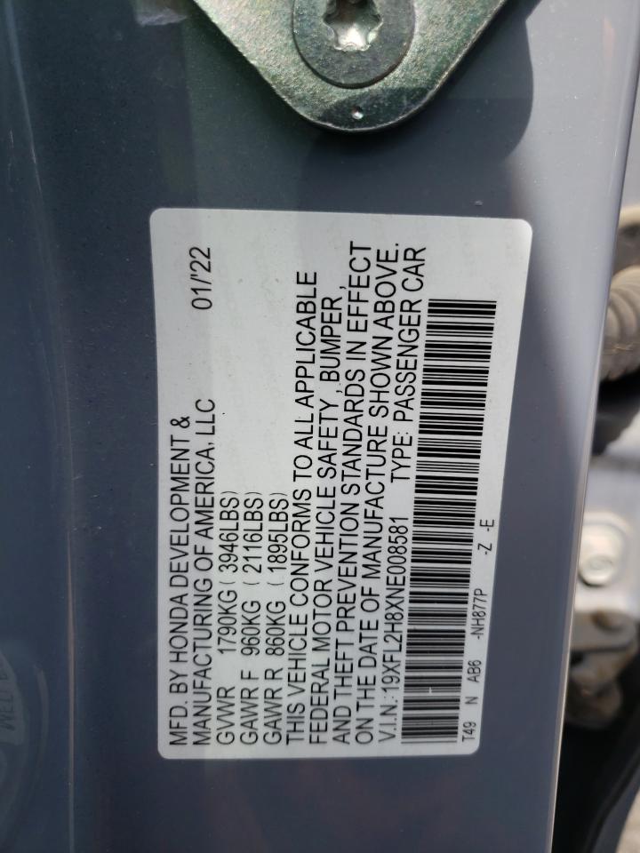 2022 HONDA CIVIC SPORT VIN:19XFL2H8XNE008581