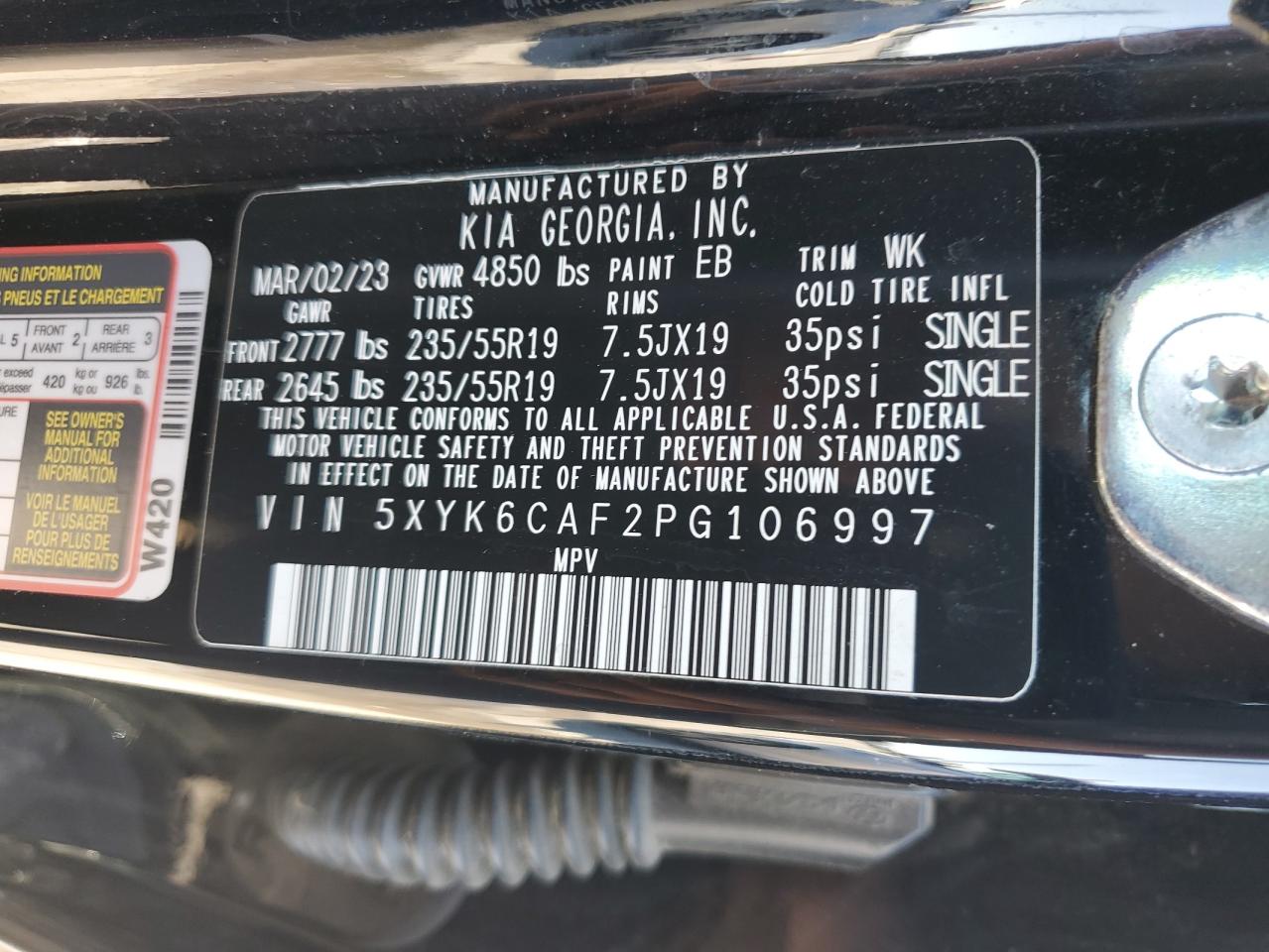 2023 KIA SPORTAGE X LINE VIN:5XYK6CAF2PG106997