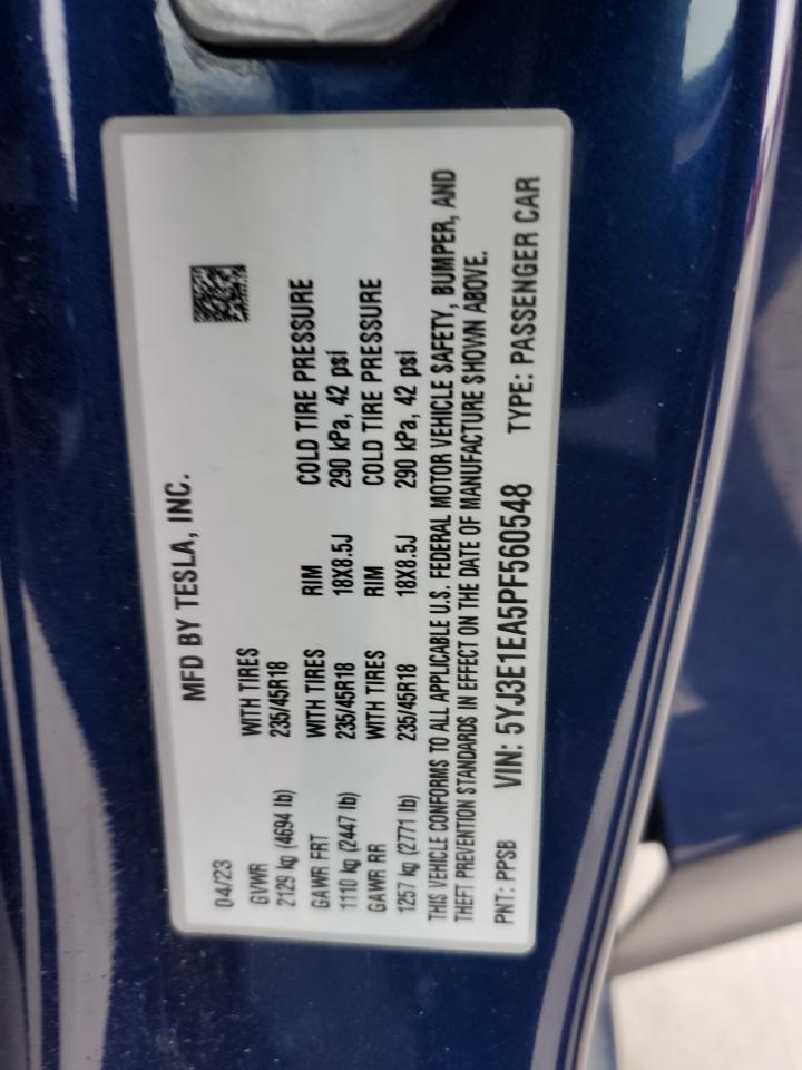 2023 TESLA MODEL 3  VIN:5YJ3E1EA5PF560548