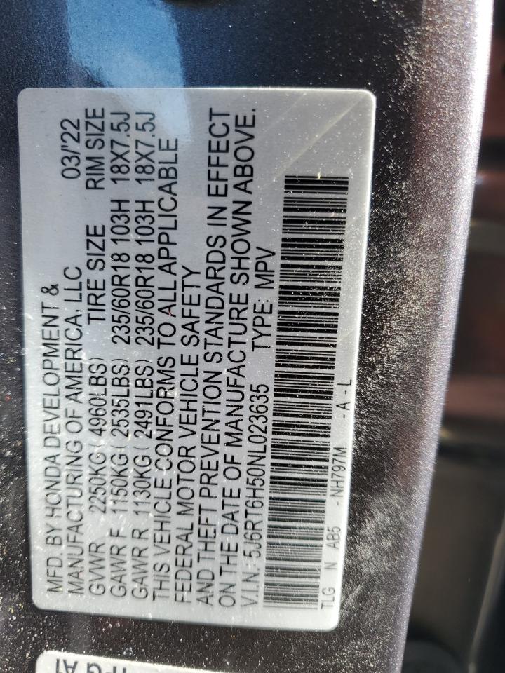 2022 HONDA CR-V EX VIN:5J6RT6H50NL023635