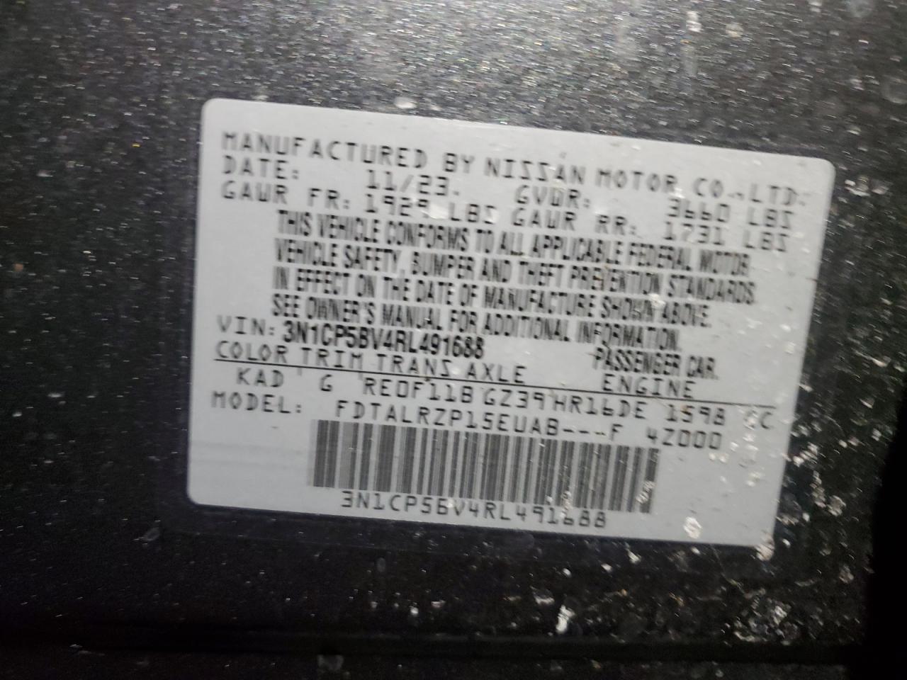 2024 NISSAN KICKS S VIN:3N1CP5BV4RL491688
