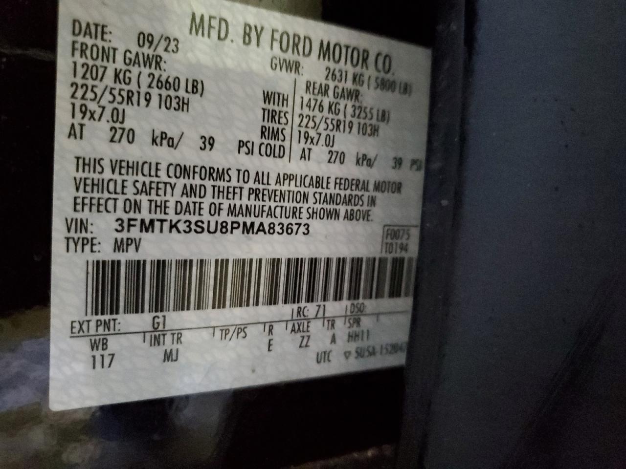 2023 FORD MUSTANG MACH-E PREMIUM VIN:3FMTK3SU8PMA83673