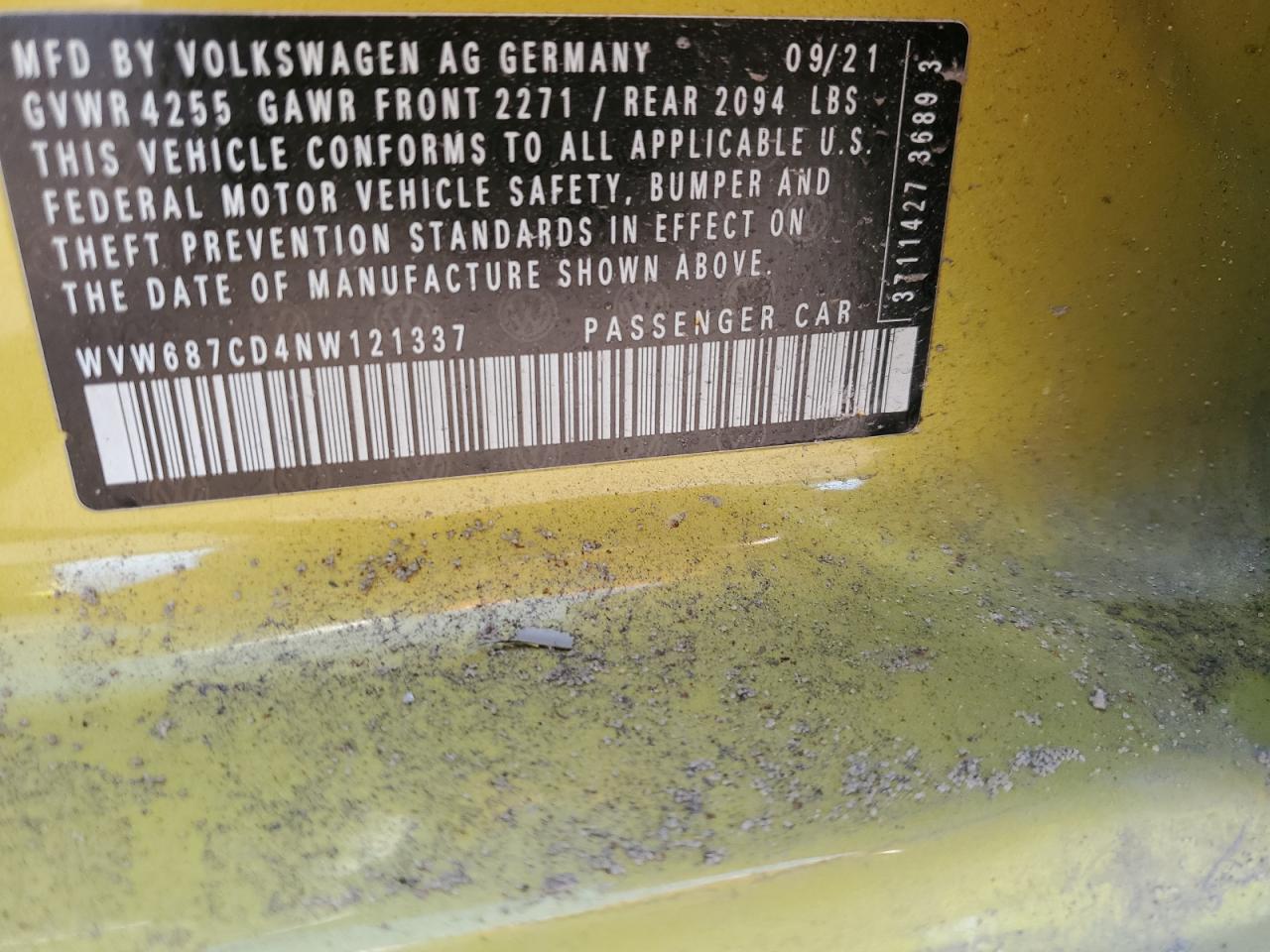2022 VOLKSWAGEN GTI AUTOBAHN VIN:WVW687CD4NW121337