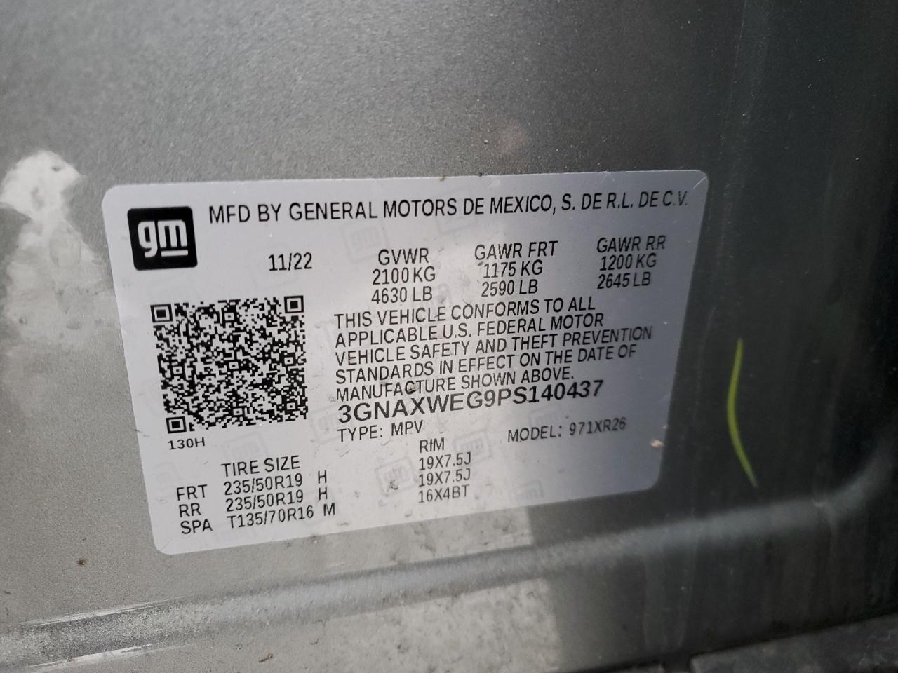 2023 CHEVROLET EQUINOX RS VIN:3GNAXWEG9PS140437