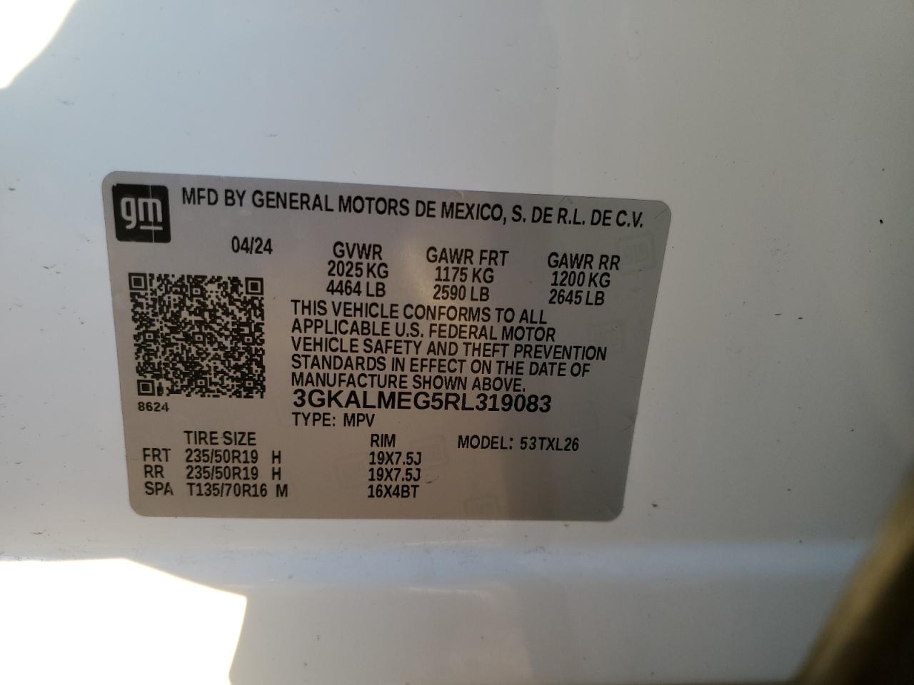 2024 GMC TERRAIN SLE VIN:3GKALMEG5RL319083