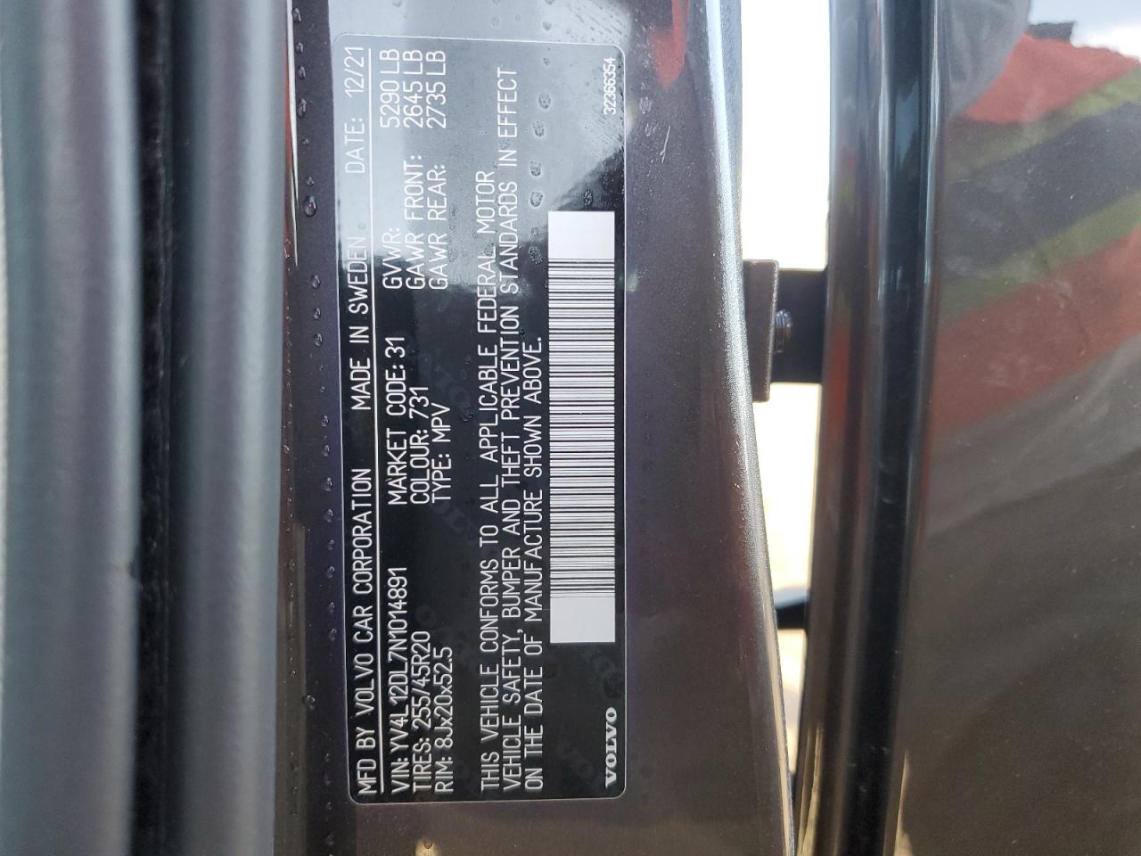 2022 VOLVO XC60 B5 INSCRIPTION VIN:YV4L12DL7N1014891