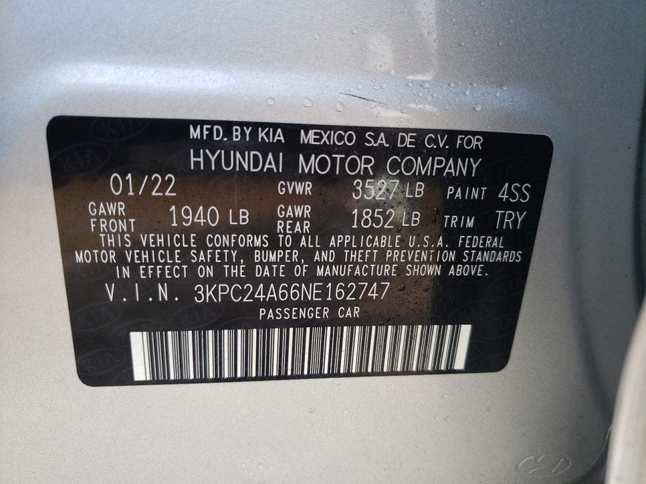 2022 HYUNDAI ACCENT SE VIN:1FM5K8ARXHGD26043