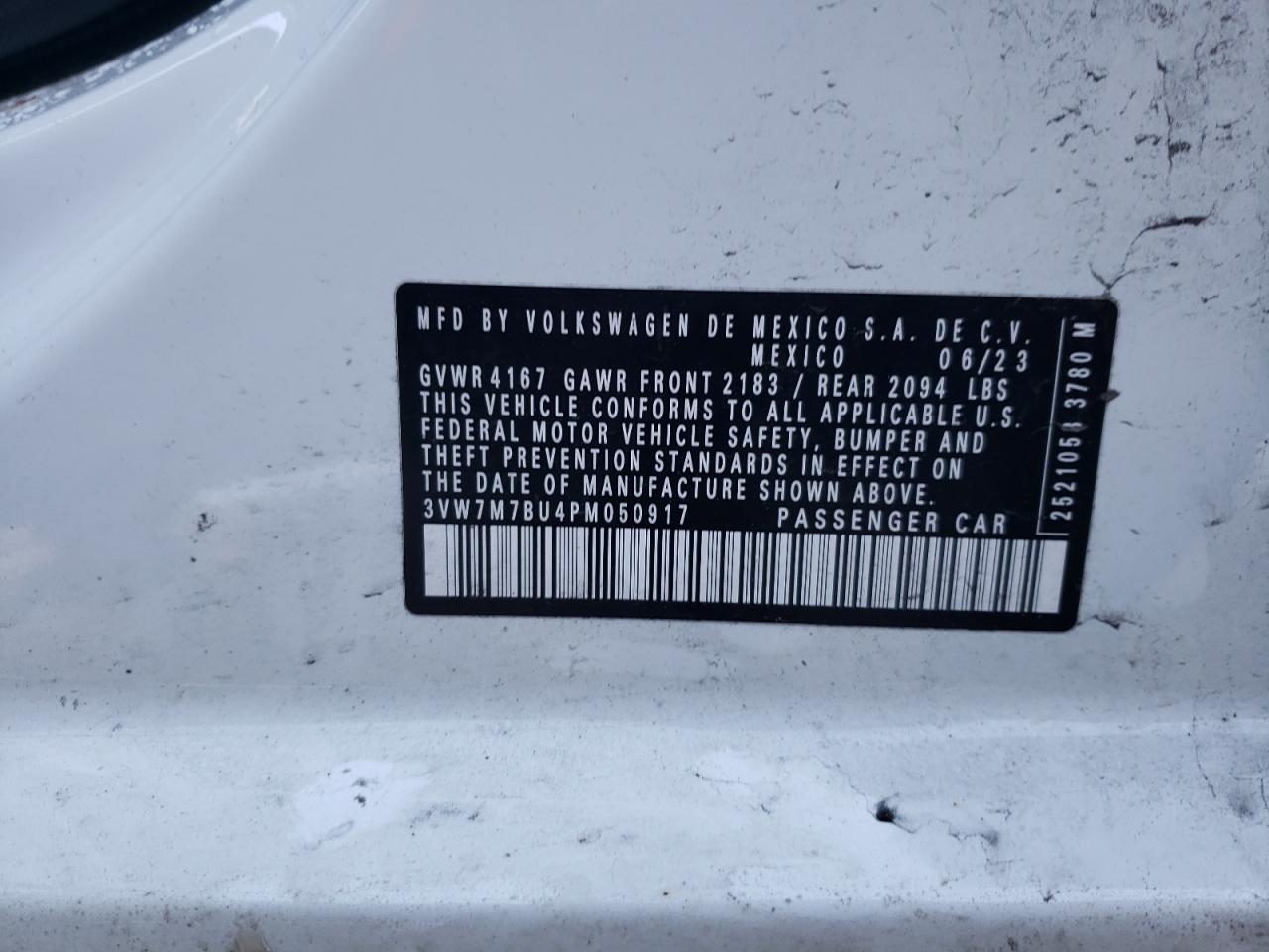 2023 VOLKSWAGEN JETTA SE VIN:3VW7M7BU4PM050917