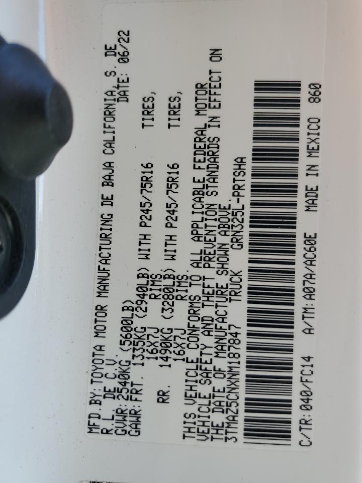 2022 TOYOTA TACOMA DOUBLE CAB VIN:3TMAZ5CNXNM187847