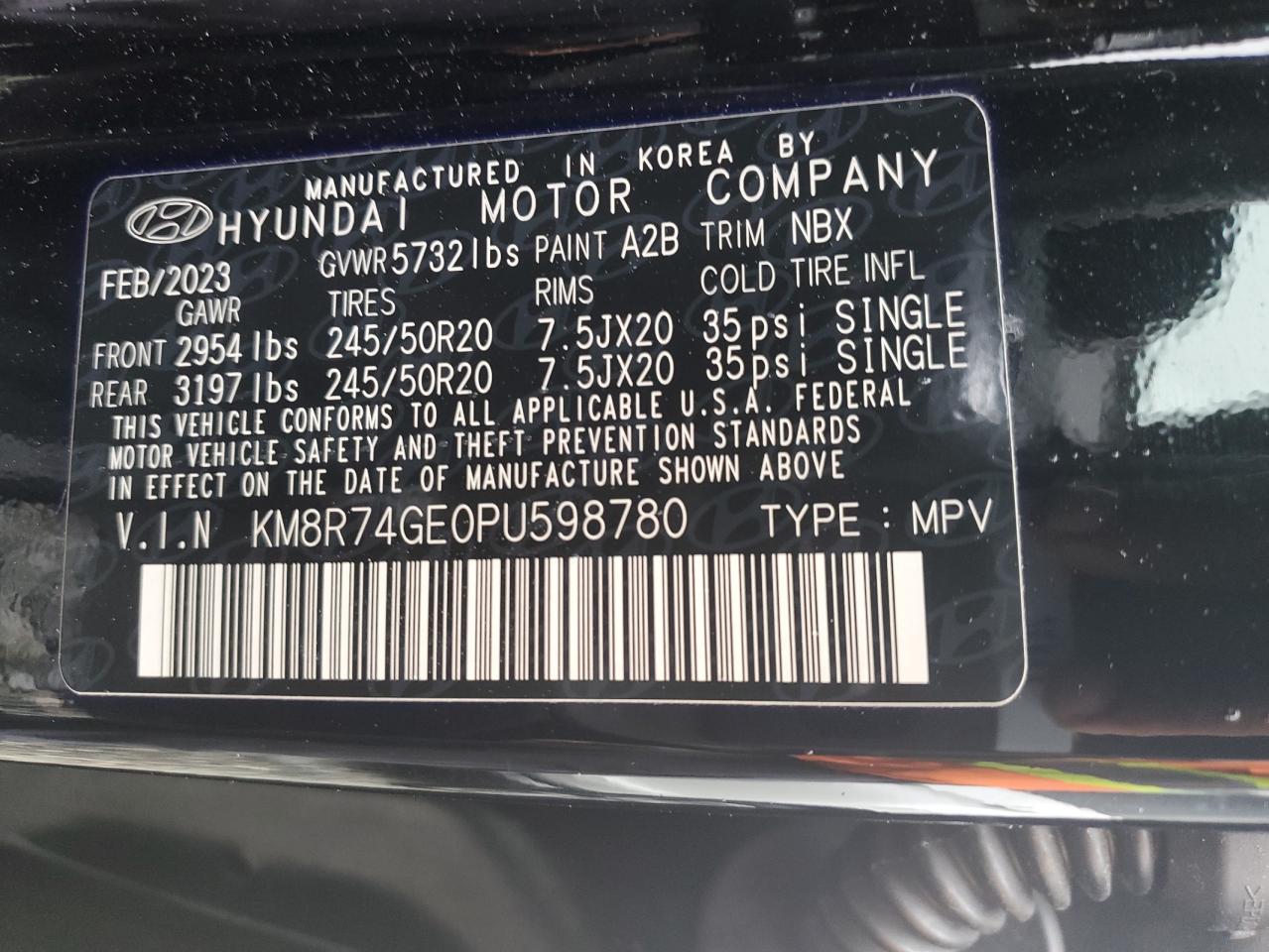 2023 HYUNDAI PALISADE CALLIGRAPHY VIN:KM8R74GE0PU598780