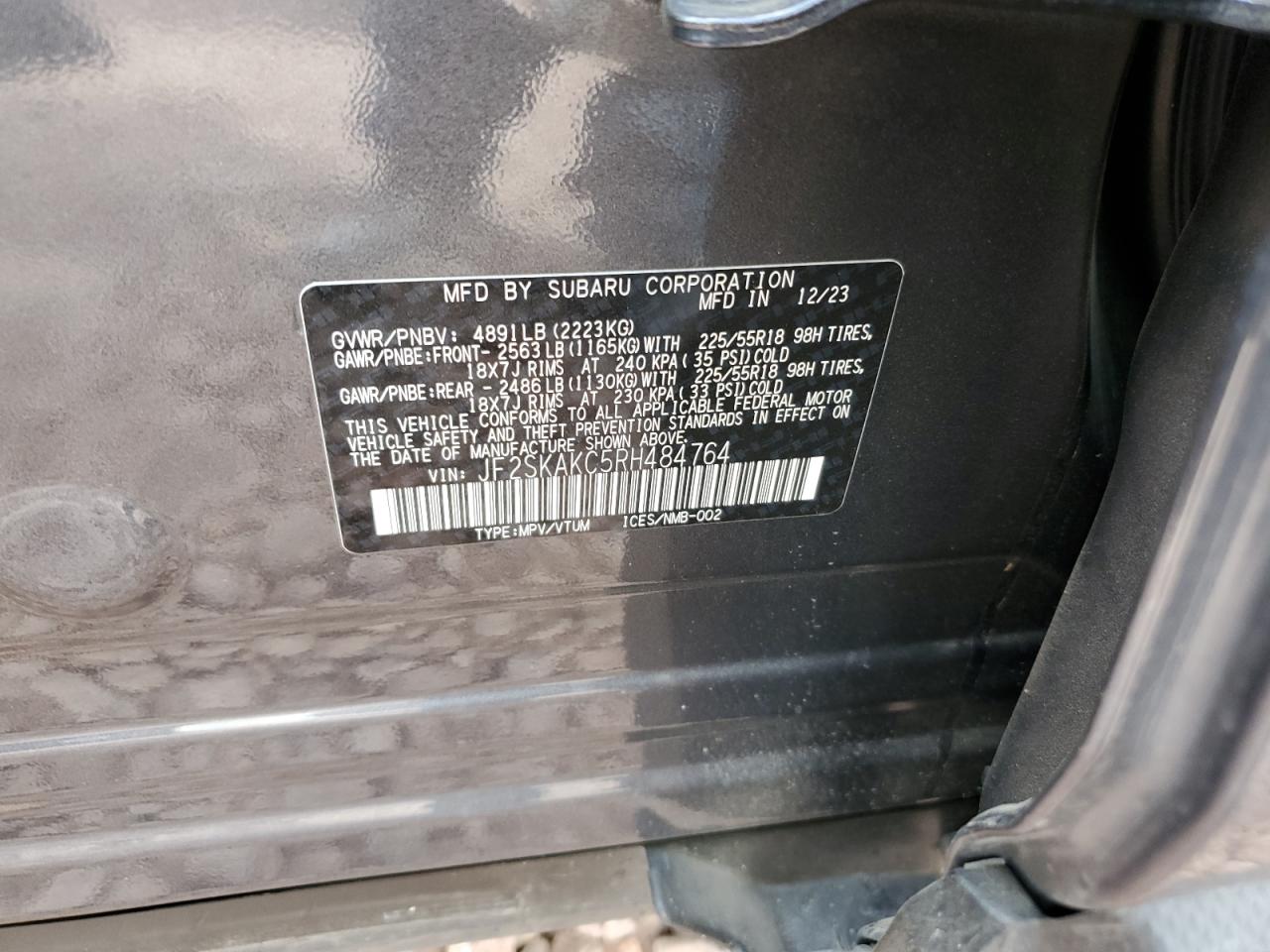 2024 SUBARU FORESTER LIMITED VIN:JF2SKAKC5RH484764