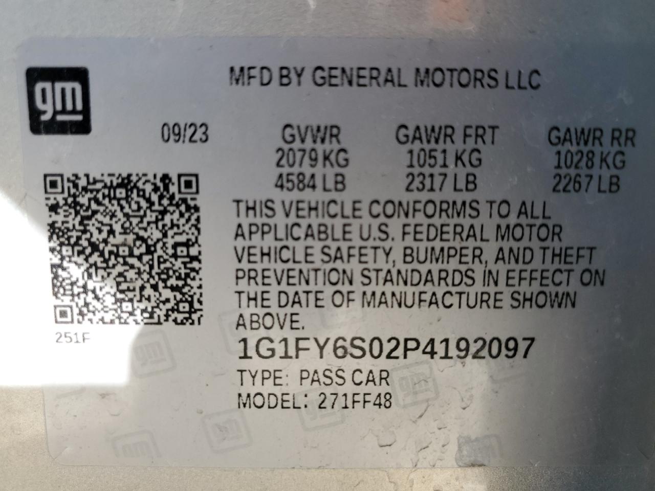 2023 CHEVROLET BOLT EUV LT VIN:1G1FY6S02P4192097