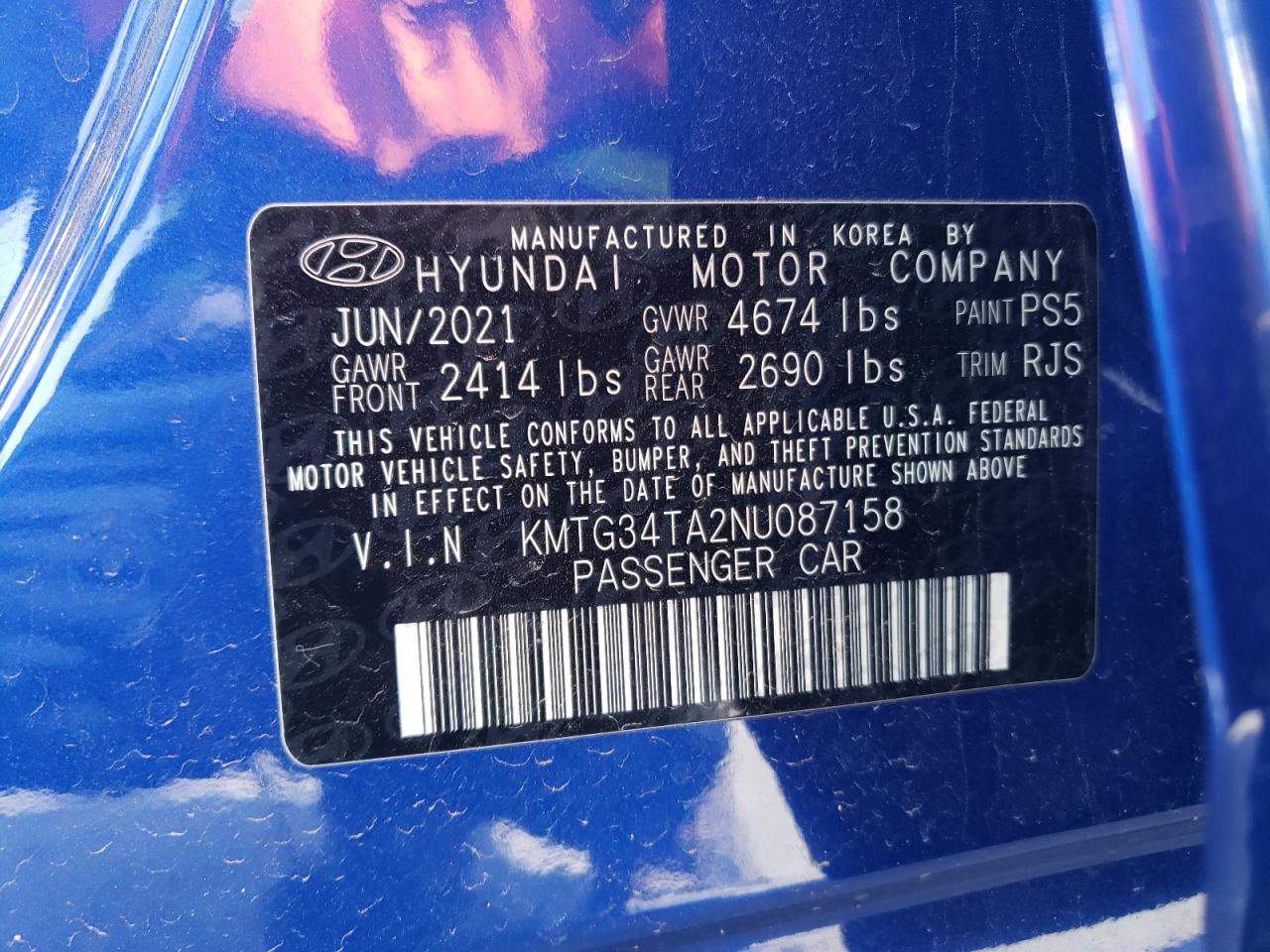 2022 GENESIS G70 BASE VIN:KMTG34TA2NU087158