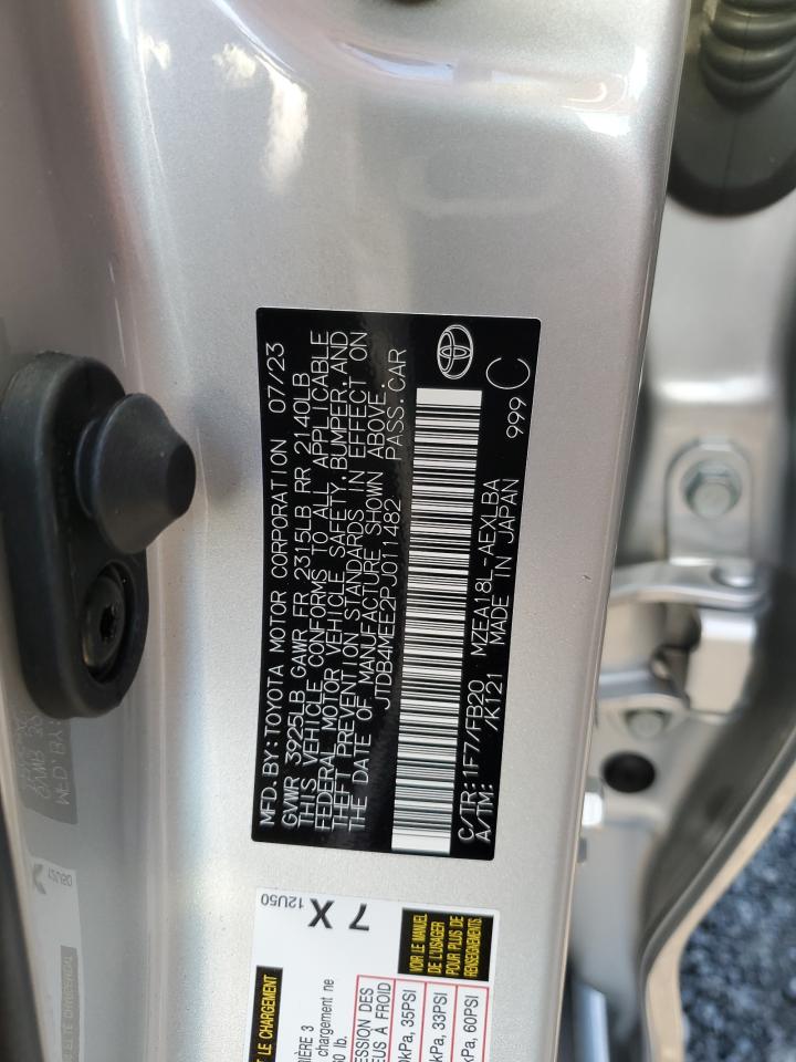 2023 TOYOTA COROLLA LE VIN:JTDB4MEE2PJ011482