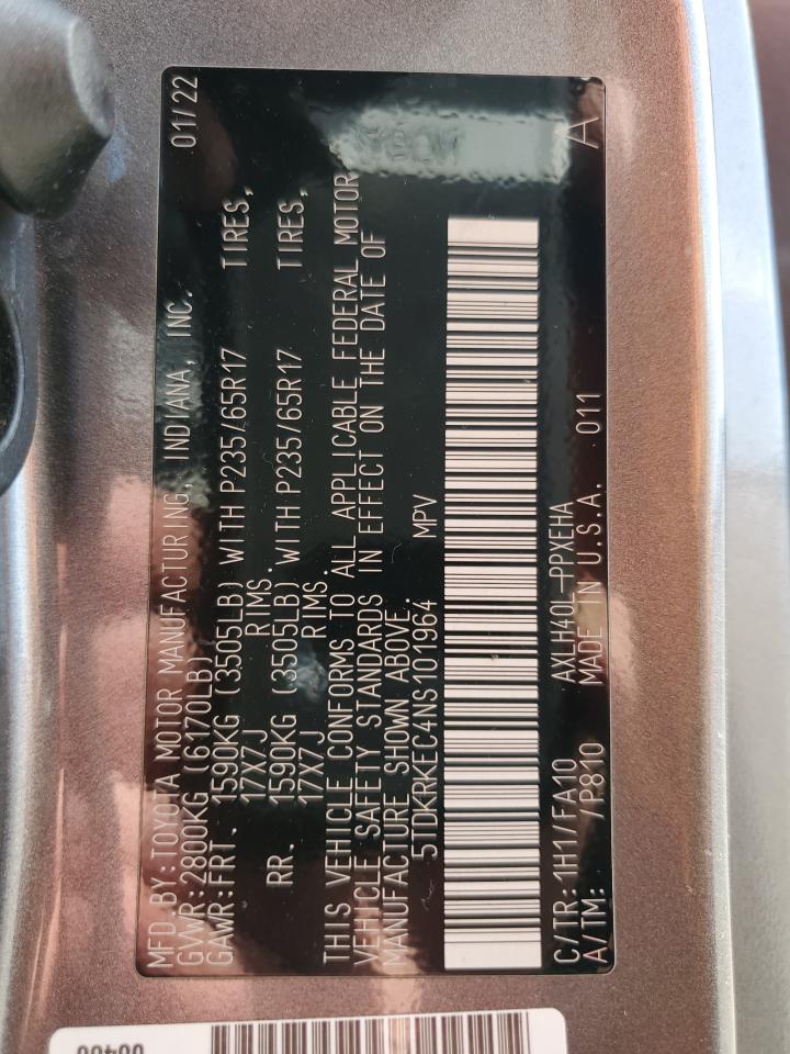 2022 TOYOTA SIENNA LE VIN:5TDKRKEC4NS101964