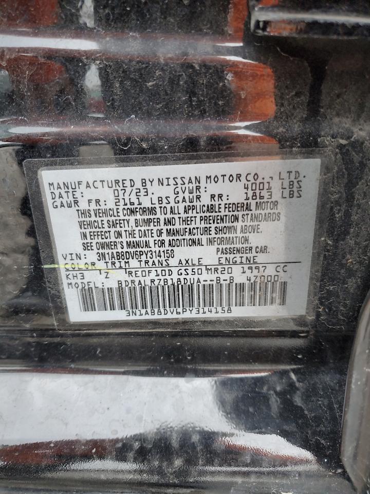 2023 NISSAN SENTRA SR VIN:3N1AB8DV6PY314158