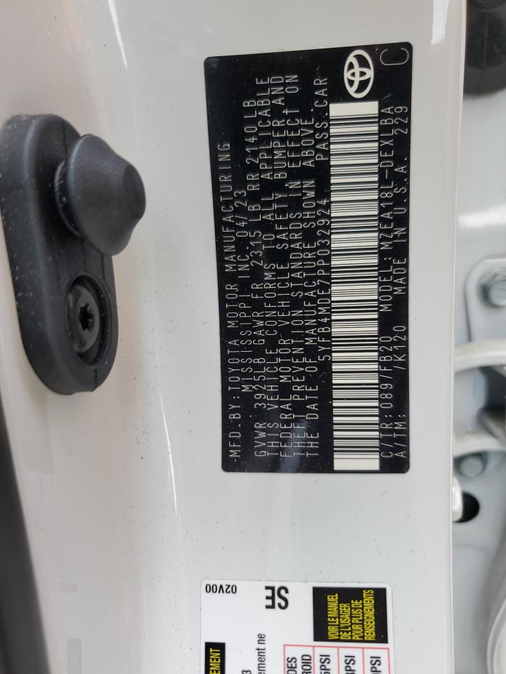 2023 TOYOTA COROLLA LE VIN:5YFB4MDE7PP032924