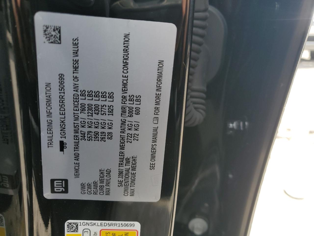 2024 CHEVROLET TAHOE K1500 VIN:1GNSKLED5RR150699