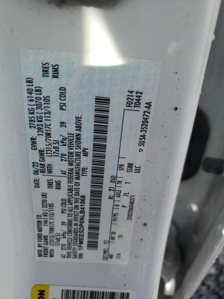 2022 FORD BRONCO BASE VIN:1FMEE5DP6NLB41068