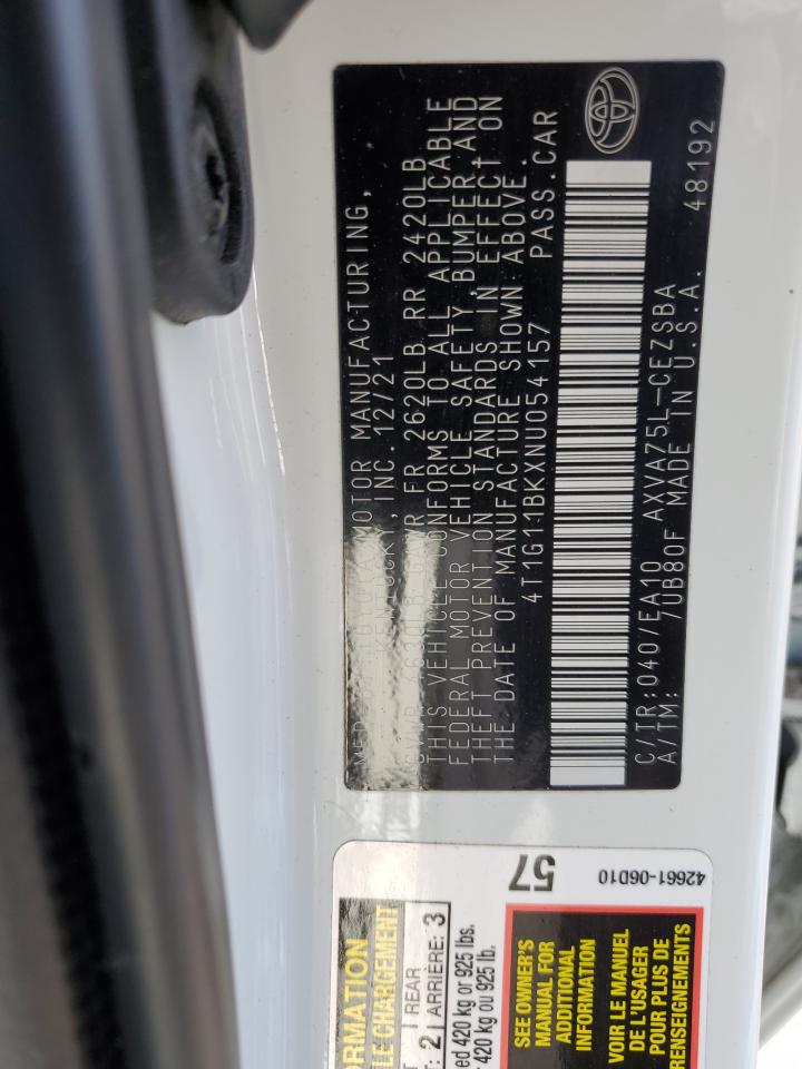 2022 TOYOTA CAMRY SE VIN:4T1G11BKXNU054157