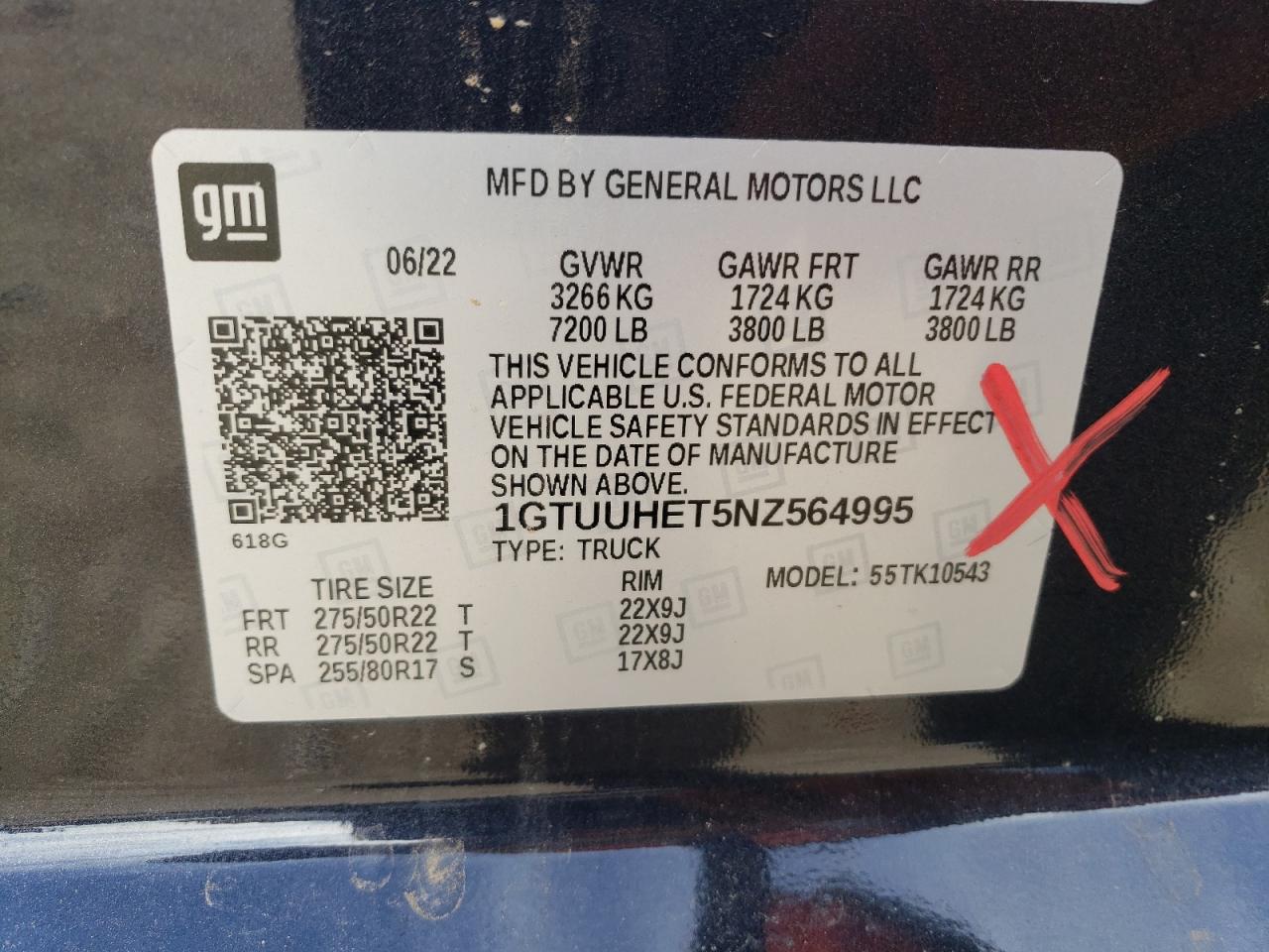 2022 GMC SIERRA K1500 DENALI ULTIMATE VIN:1GTUUHET5NZ564995