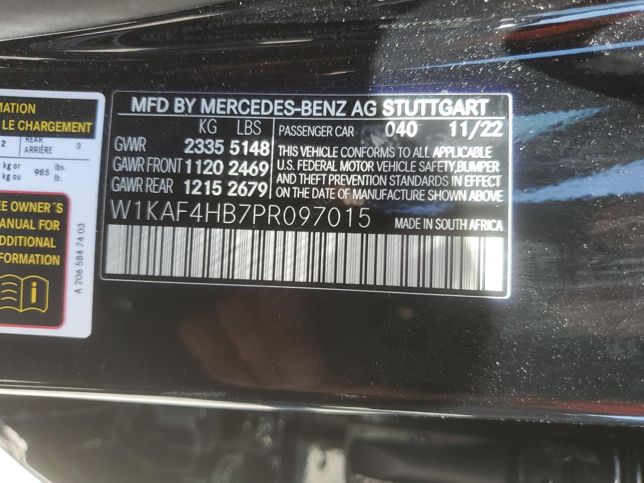 2023 MERCEDES-BENZ C 300 4MATIC VIN:W1KAF4HB7PR097015