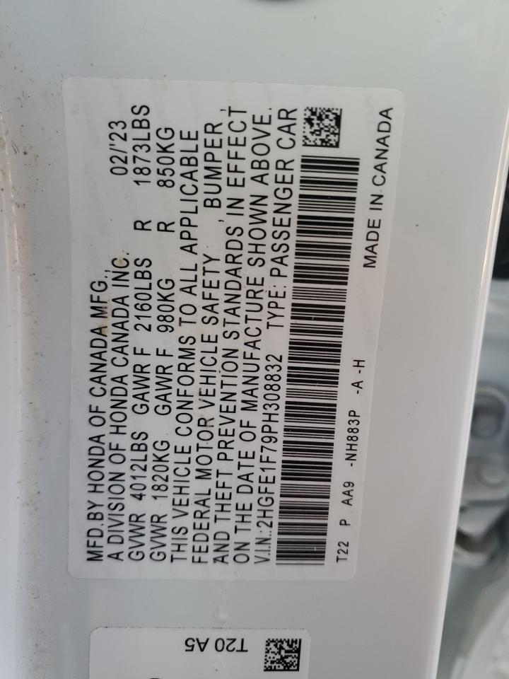 2023 HONDA CIVIC EX VIN:2HGFE1F79PH308832